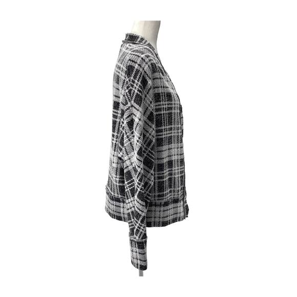 Peyton Jensen Black White Plaid Open Front Cardigan Sweater Women’s Medium - Picture 4 of 16